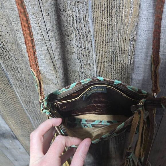Raviani Turquoise & Choclate Leather Fringe/Tassle Crossbody - Picture 5 of 7